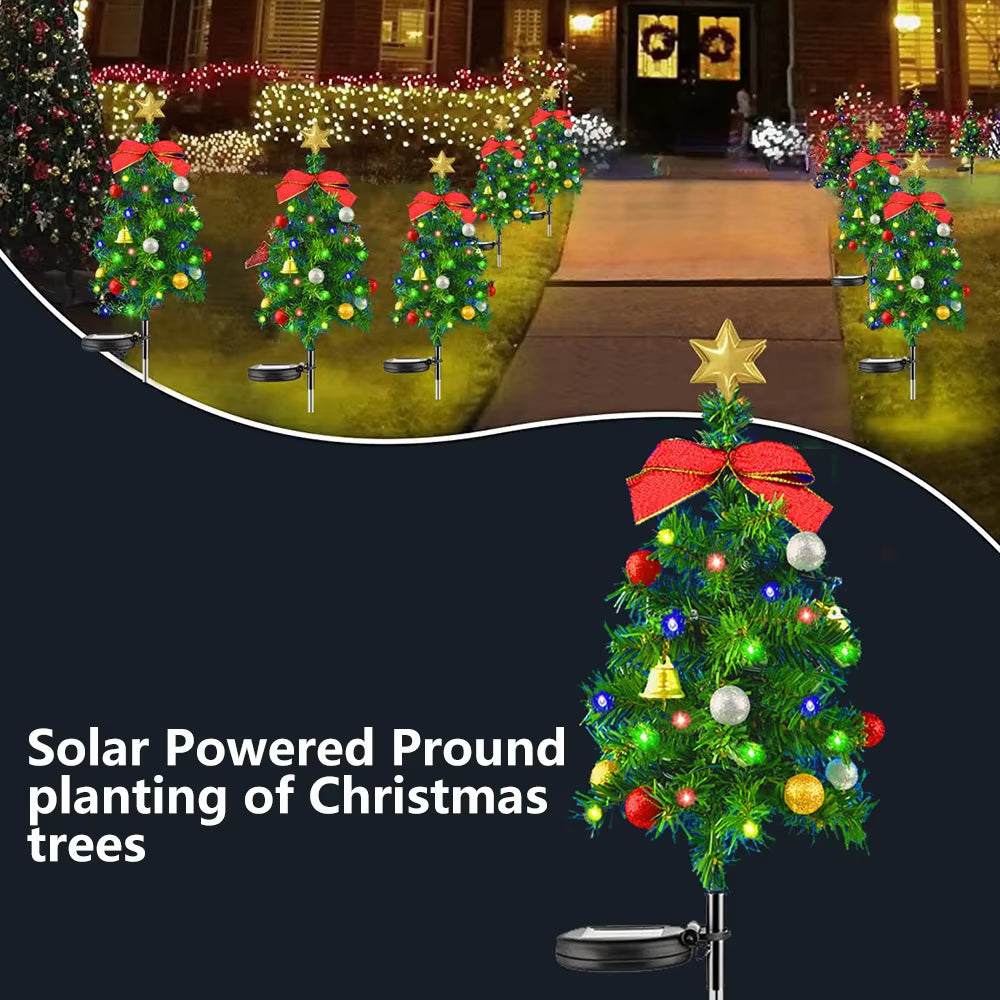 Solar Christmas Tree Decor Lights Outdoors Waterproof LED Lawn Garden Patio Porch Landscape Lamps Christmas Party Gifts