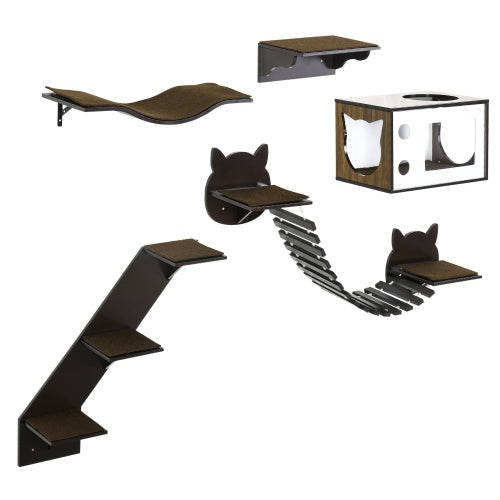 PawHut Cat Shelves with Ergonomically Curved Platform